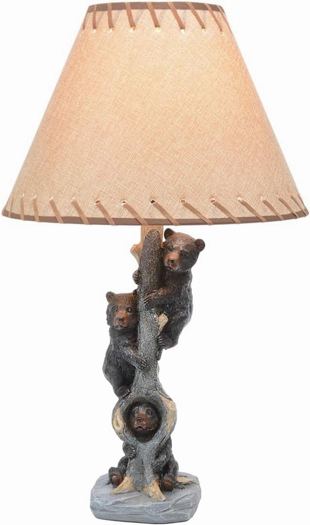 Black Forest Décor - Bears in a Tree Table Lamp for Cabin, Living Room, Nightstand, Desk - Home Décor - 24" x 14"