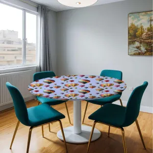 Blue Waterproof Stain Resistant Stretch Tablecloth Nostalgic Hot Air Balloons in Sky Flying Journey Fitted Table Cloths Cover Mat Colorful Fit for 36"-39" Table