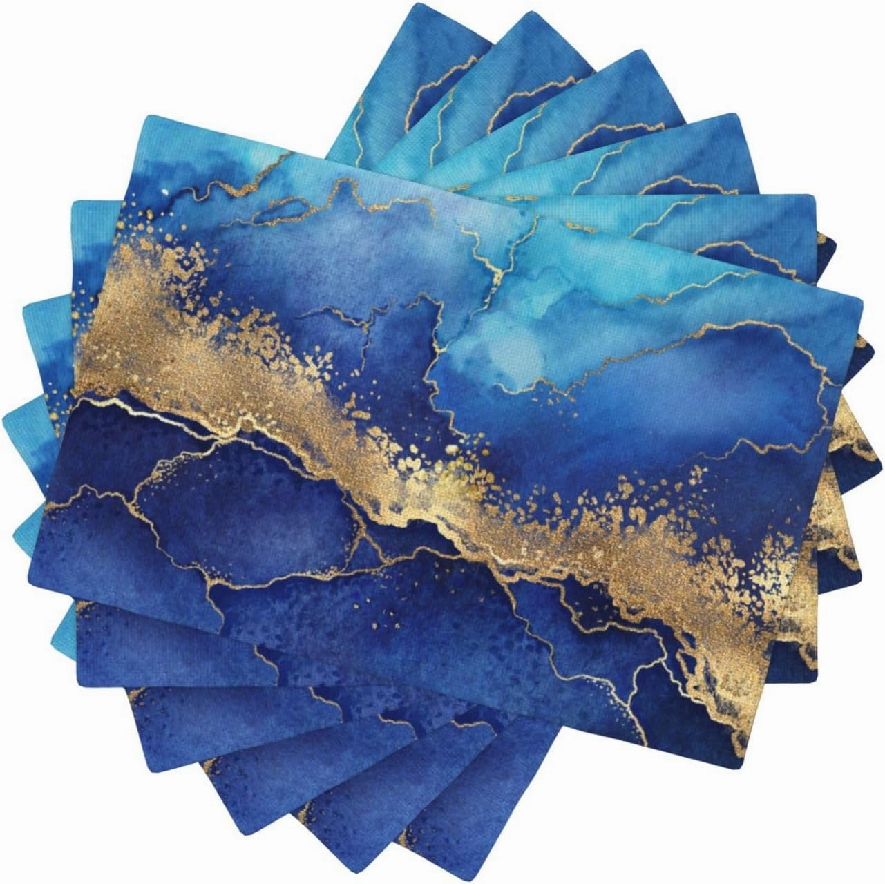 Blue Gold Marble Texture Placemats Set of 6 Table Mats Tableware Place Mats for Home Kitchen Party Dining Decor, Non-Slip Heat-Resistant Washable