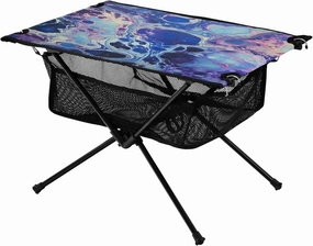 Blue Purple Ink Texture Portable Folding Camping Table, Compact Lightweight Beach Table with Carrying Bag for Outdoor Picnics, BBQs, Camp