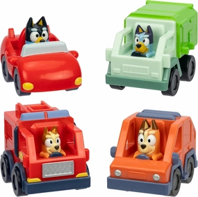 Bluey Vehicle Set – 4-Pack Includes Garbage Truck, Convertible, Family Car & Firetruck, Official Toys for Kids Ages 3 