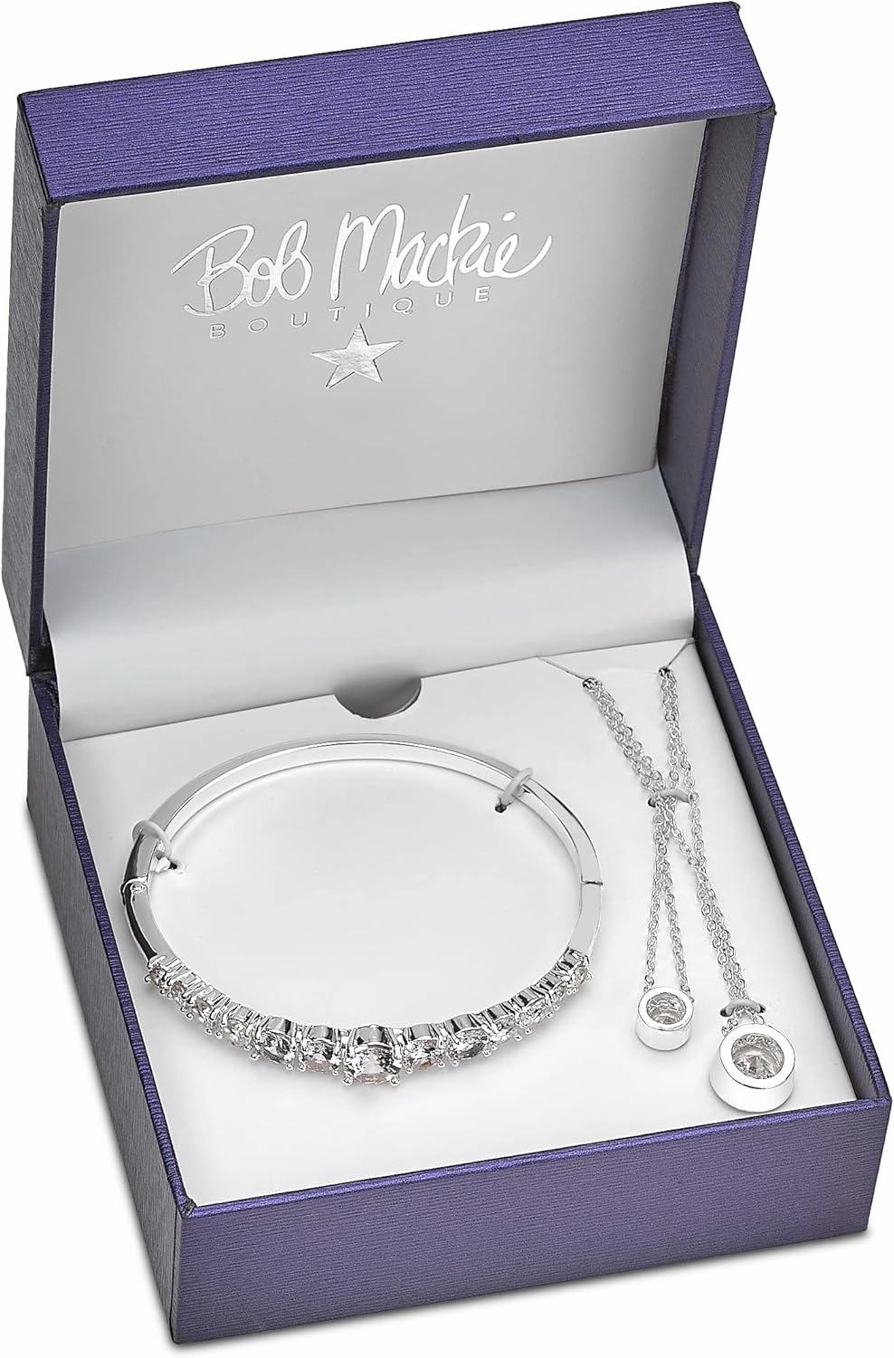 Bob Mackie Designer Jewelry Set - Glittery Bangles, Necklaces, Bracelets & Earrings w/Sparkly Accents - Elegant Designer Jewelry for Her (Silver)