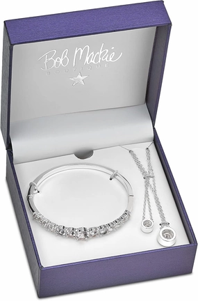 Bob Mackie Designer Jewelry Set - Glittery Bangles, Necklaces, Bracelets & Earrings w/Sparkly Accents - Elegant Designer Jewelry for Her (Silver)