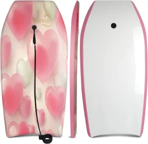Body Board Lightweight with EPS Core, HDPE Slick Bottom, Leash & Adjustable Wrist Rope, Great Surfing for Kids and Adults