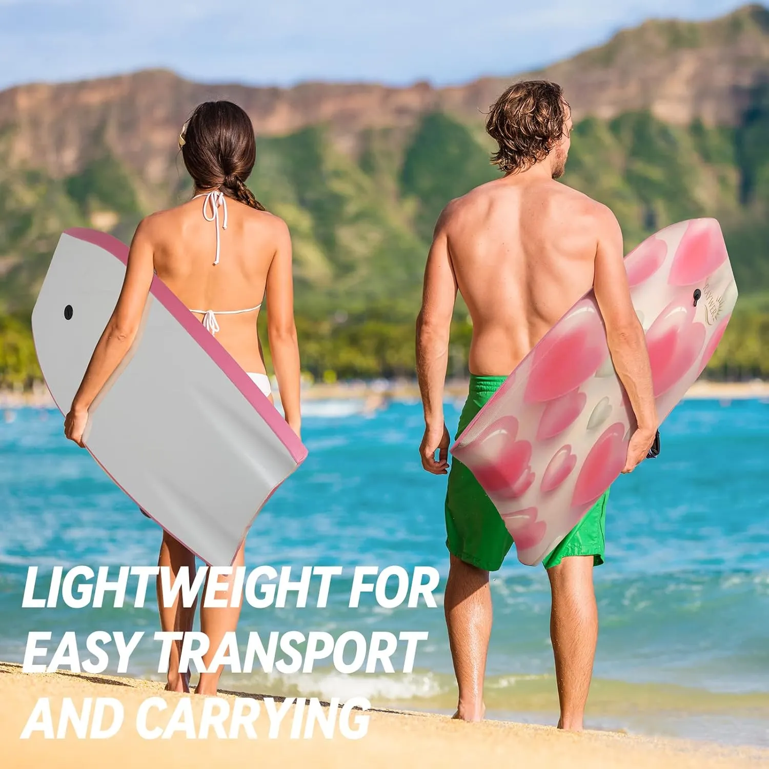 Body Board Lightweight with EPS Core, HDPE Slick Bottom, Leash & Adjustable Wrist Rope, Great Surfing for Kids and Adults