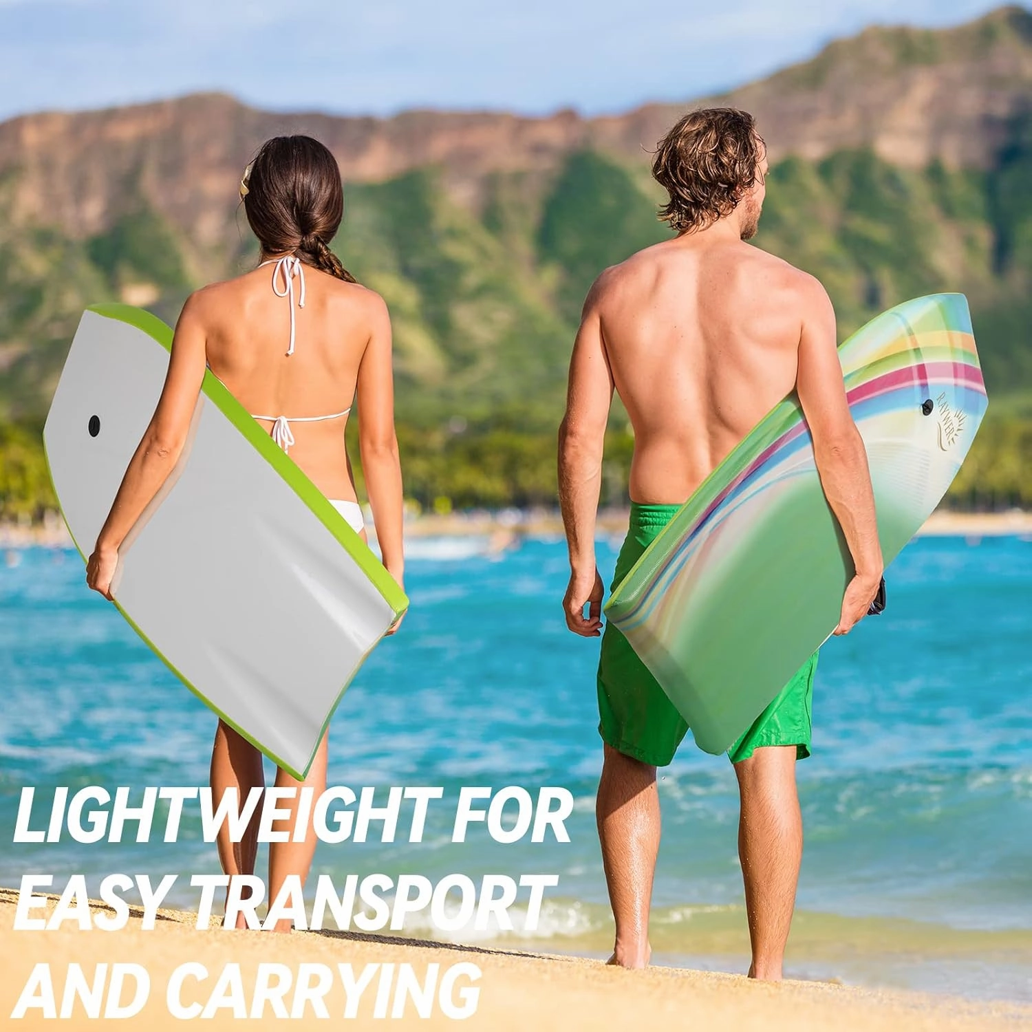 Body Board Lightweight with EPS Core, HDPE Slick Bottom, Leash & Adjustable Wrist Rope, Great Surfing for Kids and Adults