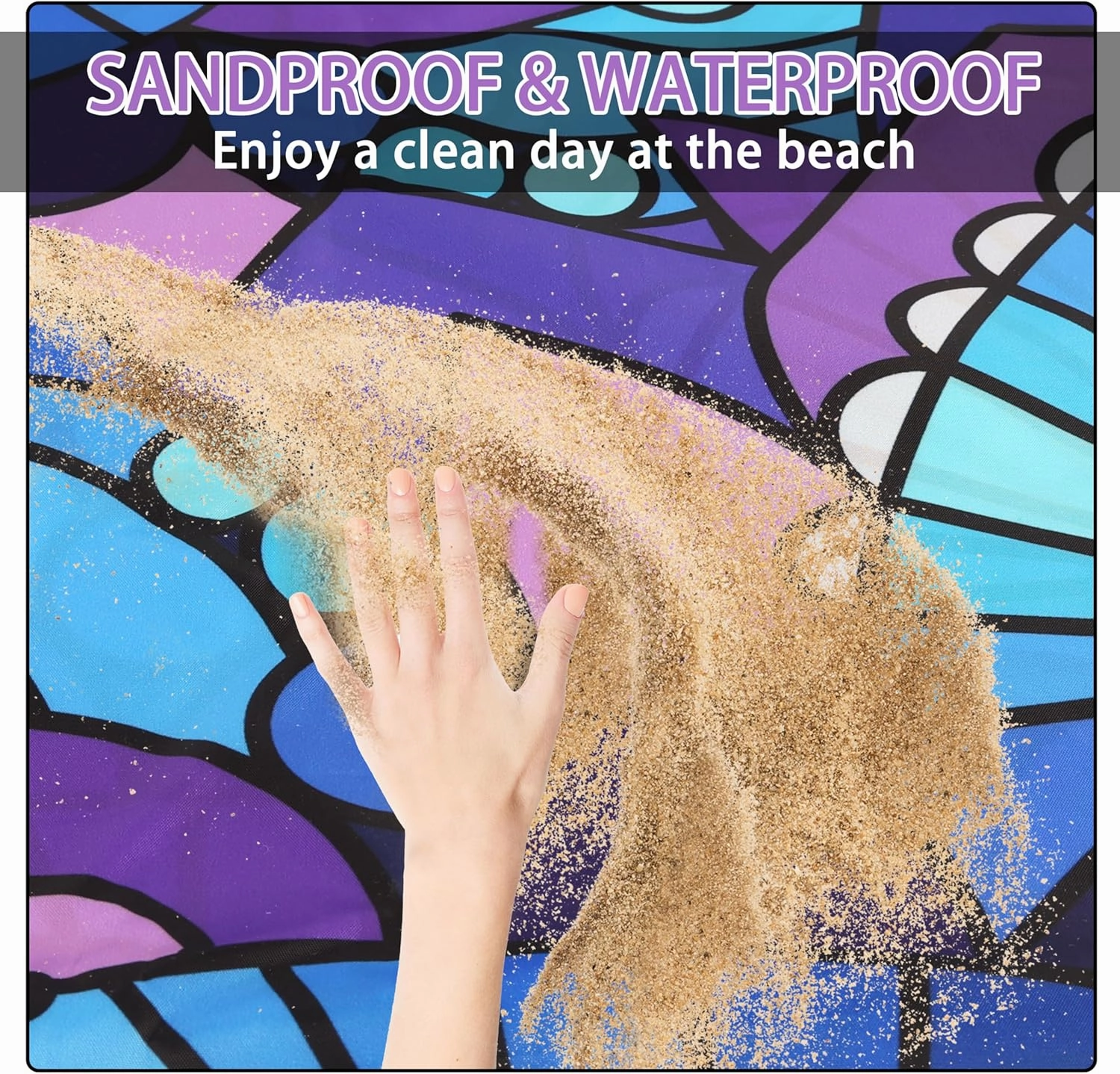 Boho Beach Blanket Waterproof Sandproof Extra Large Beach Mat 79" X 83" Quick Drying Oversized Outdoor Picnic Camping Blankets for Beach Travel Vacation (79" x83, Purple Boho)