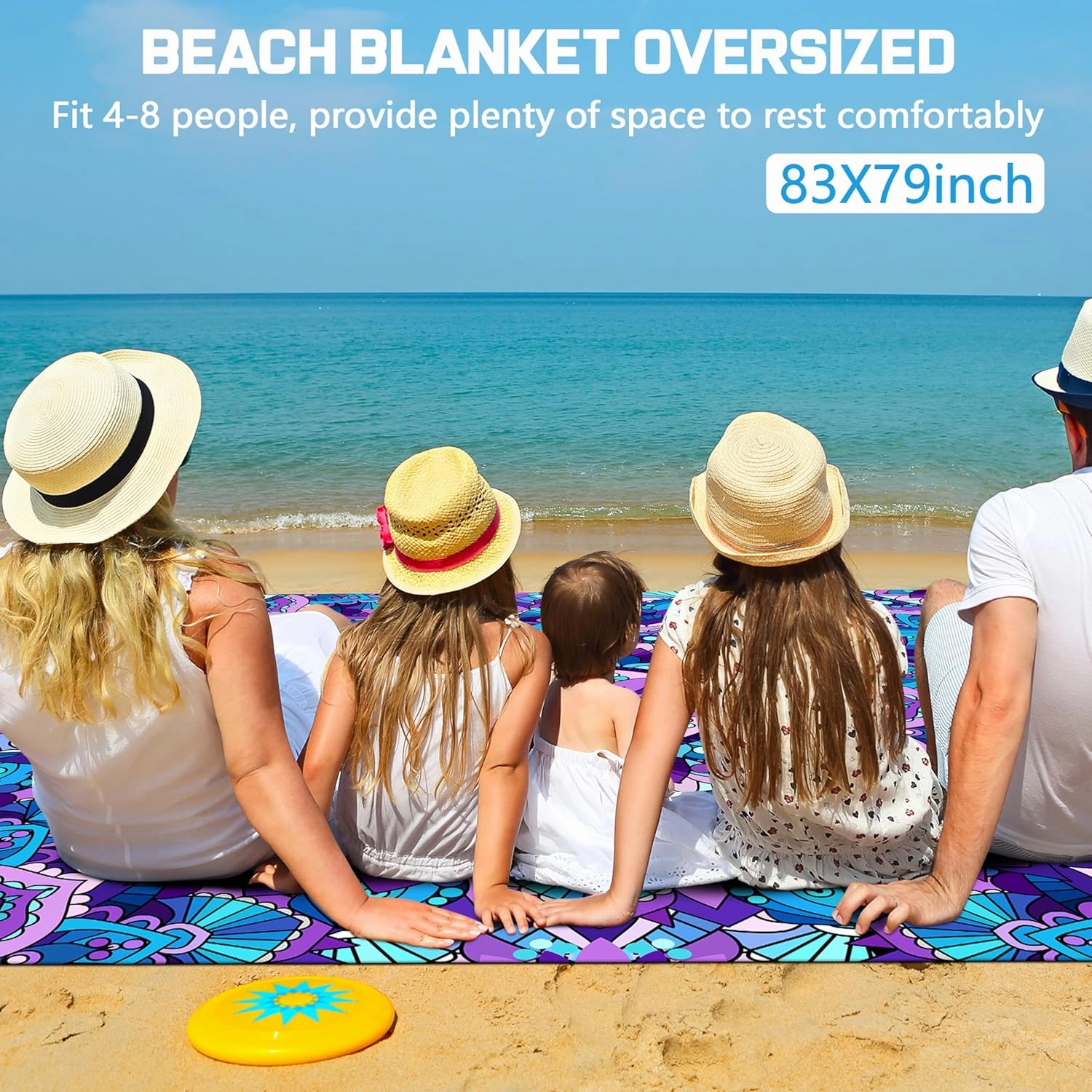Boho Beach Blanket Waterproof Sandproof Extra Large Beach Mat 79" X 83" Quick Drying Oversized Outdoor Picnic Camping Blankets for Beach Travel Vacation (79" x83, Purple Boho)