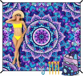 Boho Beach Blanket Waterproof Sandproof Extra Large Beach Mat 79" X 83" Quick Drying Oversized Outdoor Picnic Camping Blankets for Beach Travel Vacation (79" x83, Purple Boho)