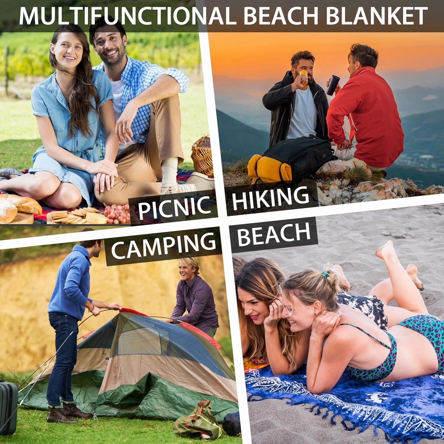 Boho Beach Blanket Waterproof Sandproof Extra Large Beach Mat 79" X 83" Quick Drying Oversized Outdoor Picnic Camping Blankets for Beach Travel Vacation (79" x83, Purple Boho)