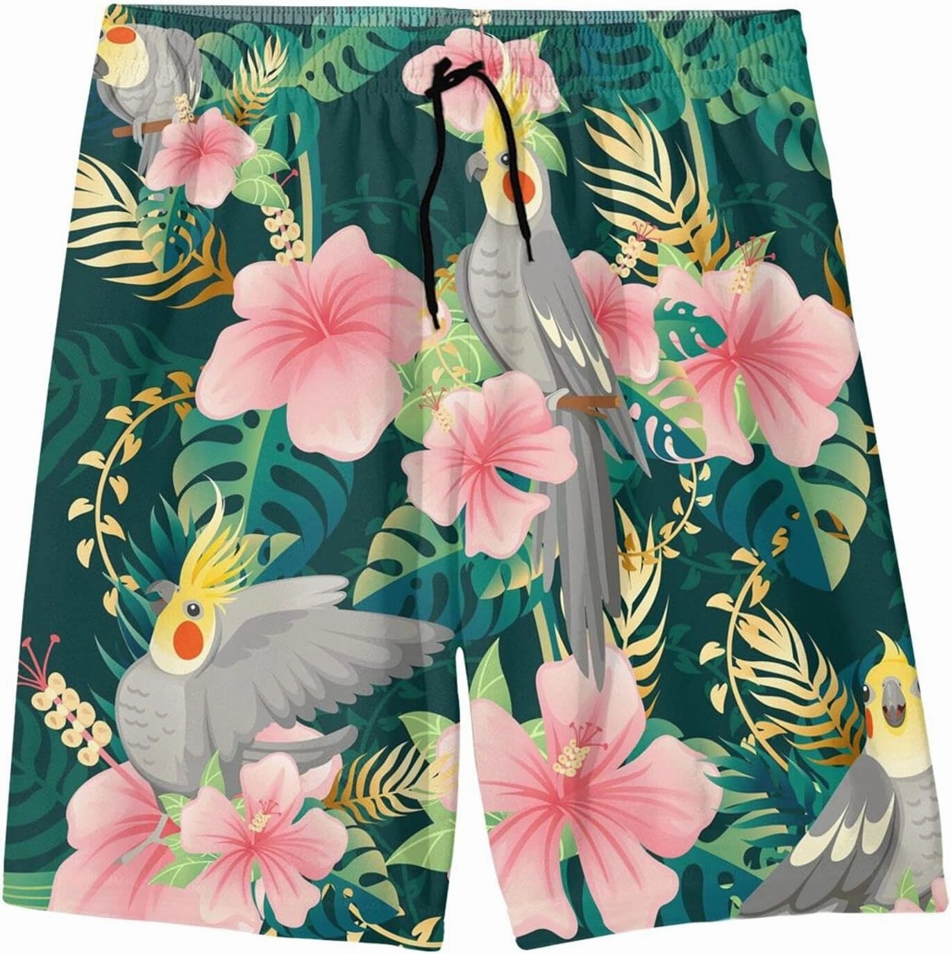 Boho Flying Peacock Feather Teens Swim Trunks 20" Stretch Quick Dry Swimwear Surf Board Beach Shorts Summer