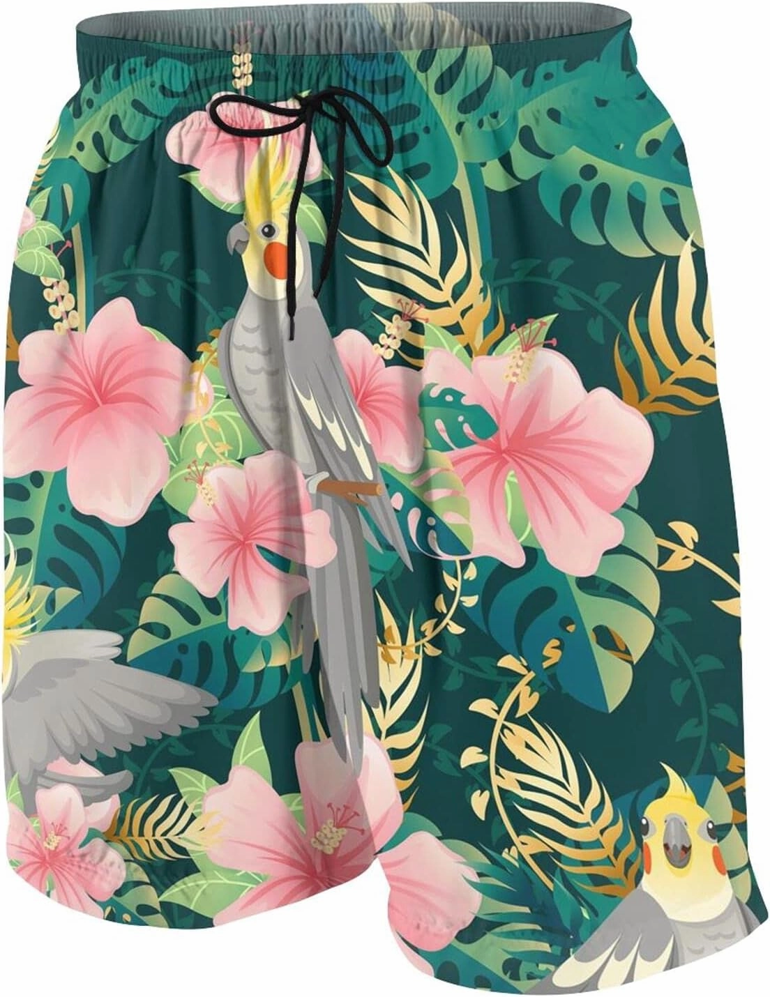 Boho Flying Peacock Feather Teens Swim Trunks 20" Stretch Quick Dry Swimwear Surf Board Beach Shorts Summer
