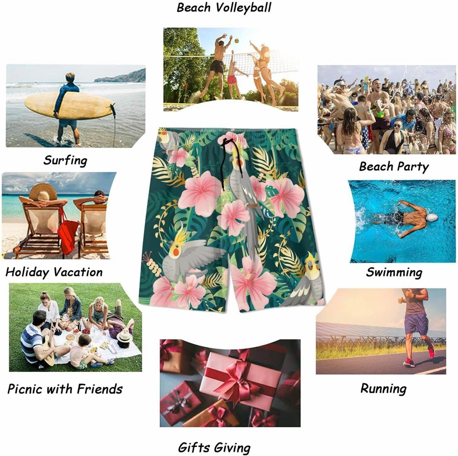 Boho Flying Peacock Feather Teens Swim Trunks 20" Stretch Quick Dry Swimwear Surf Board Beach Shorts Summer