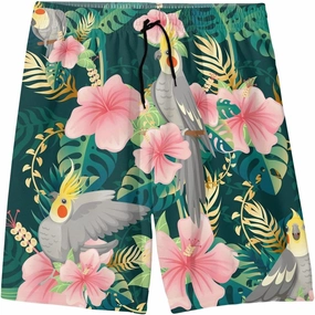 Boho Flying Peacock Feather Teens Swim Trunks 20" Stretch Quick Dry Swimwear Surf Board Beach Shorts Summer