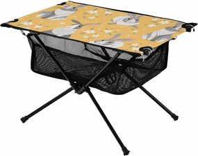 Bolaz Outdoor Folding Portable Picnic Camping Table-Cartoon Cute Rabbit and White Floral,Storage Mesh for Camping Gear Accessories, Hiking, Mountaineering, Outdoor Travel
