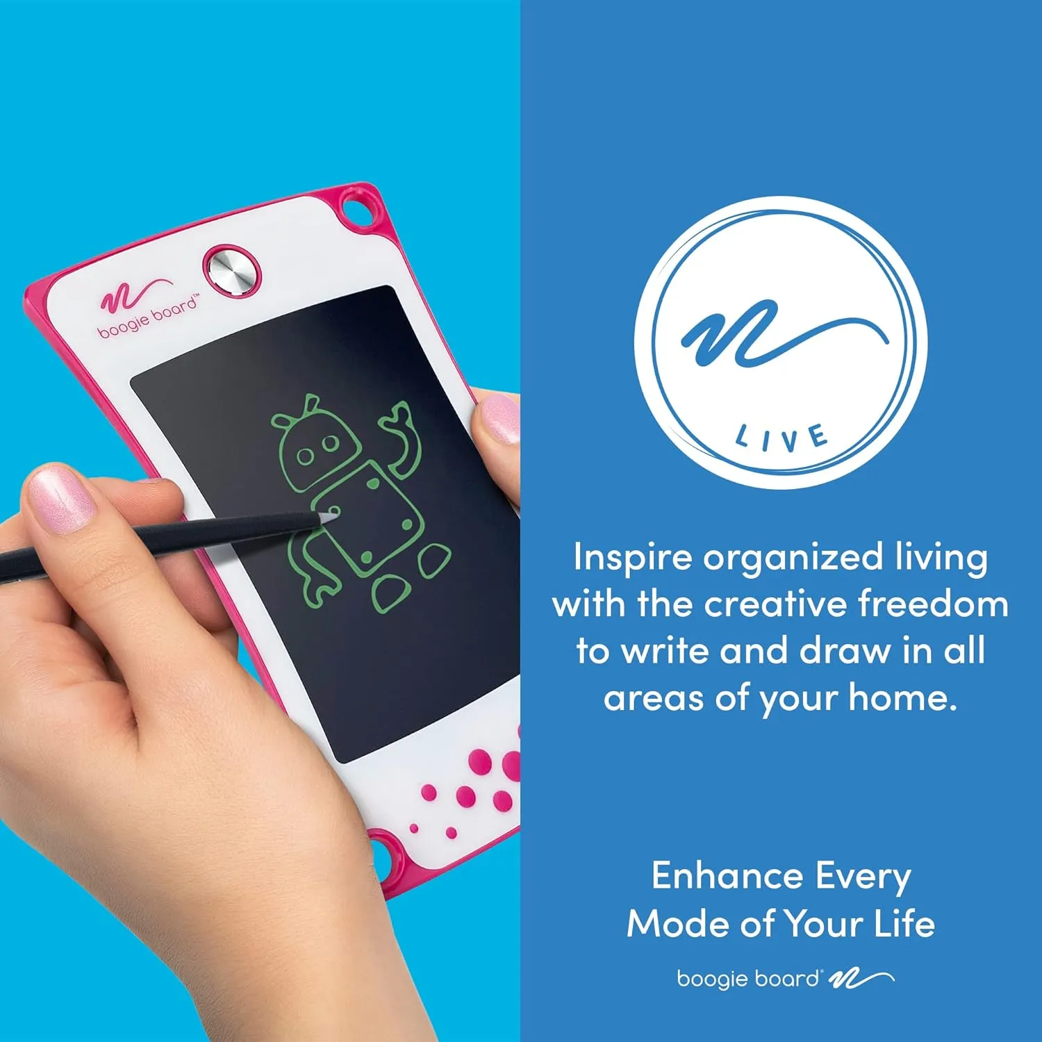 Boogie Board Jot Pocket Writing Tablet - Includes Small 4.5 inch LCD Writing Tablet, Instant Erase, Stylus Pen and Built-in Kickstand, Pink