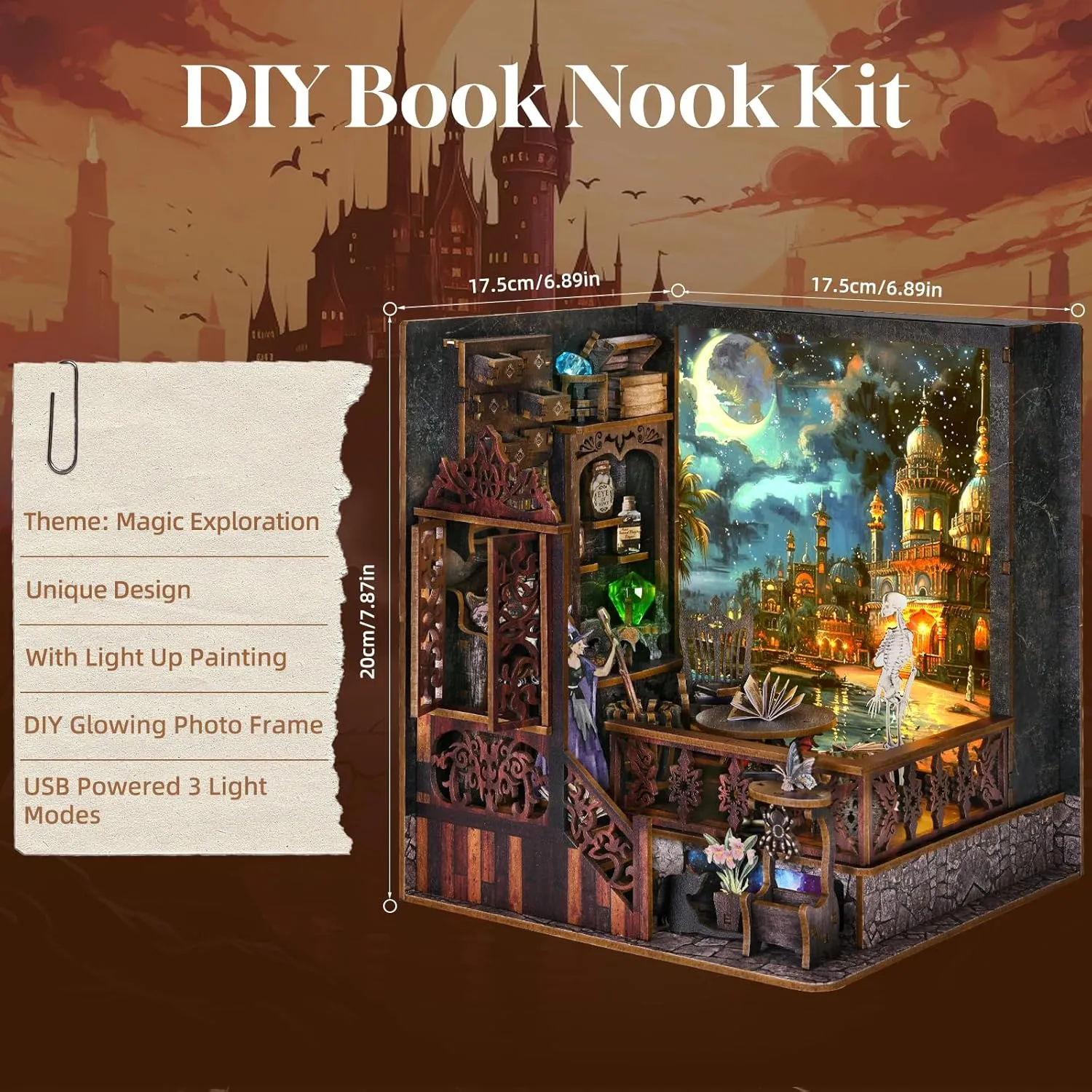 Book Nook Kit, Booknook Kits for Adults and Teens, DIY 3D Wooden Puzzle Bookend Miniature Dollhouse Kit Bookshelf Decor Alley Build Model with LED Light