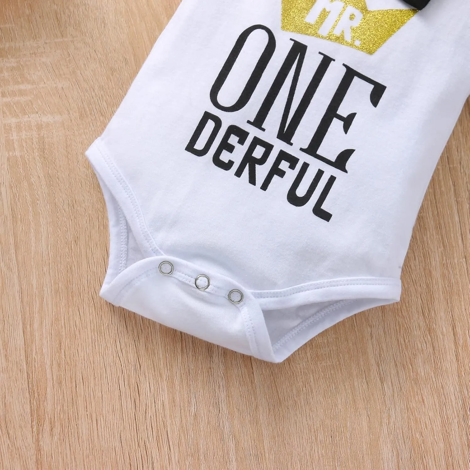 Boy One 1st Birthday Outfits Infant Clothes Short Sleeve Bow Tie Romper Pants Set Suspenders