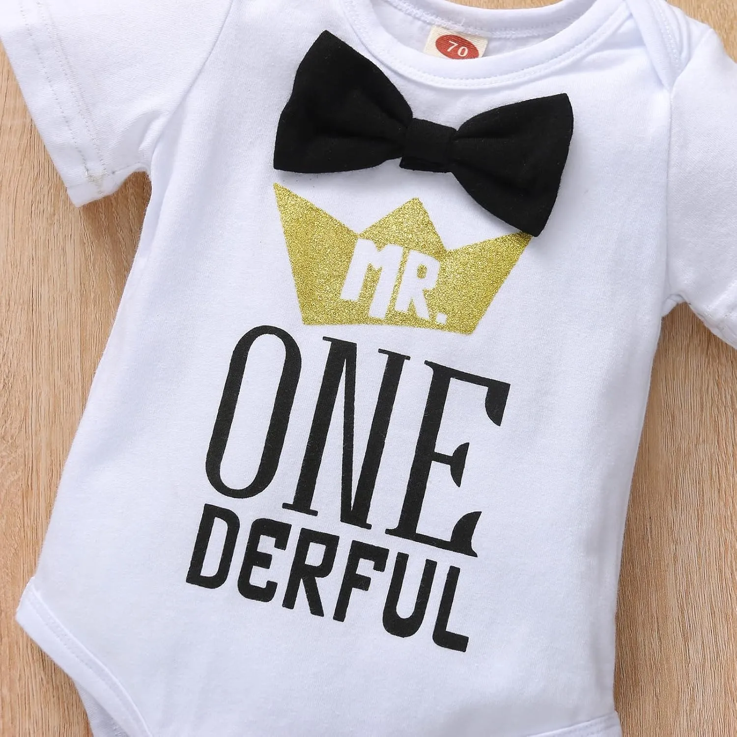 Boy One 1st Birthday Outfits Infant Clothes Short Sleeve Bow Tie Romper Pants Set Suspenders
