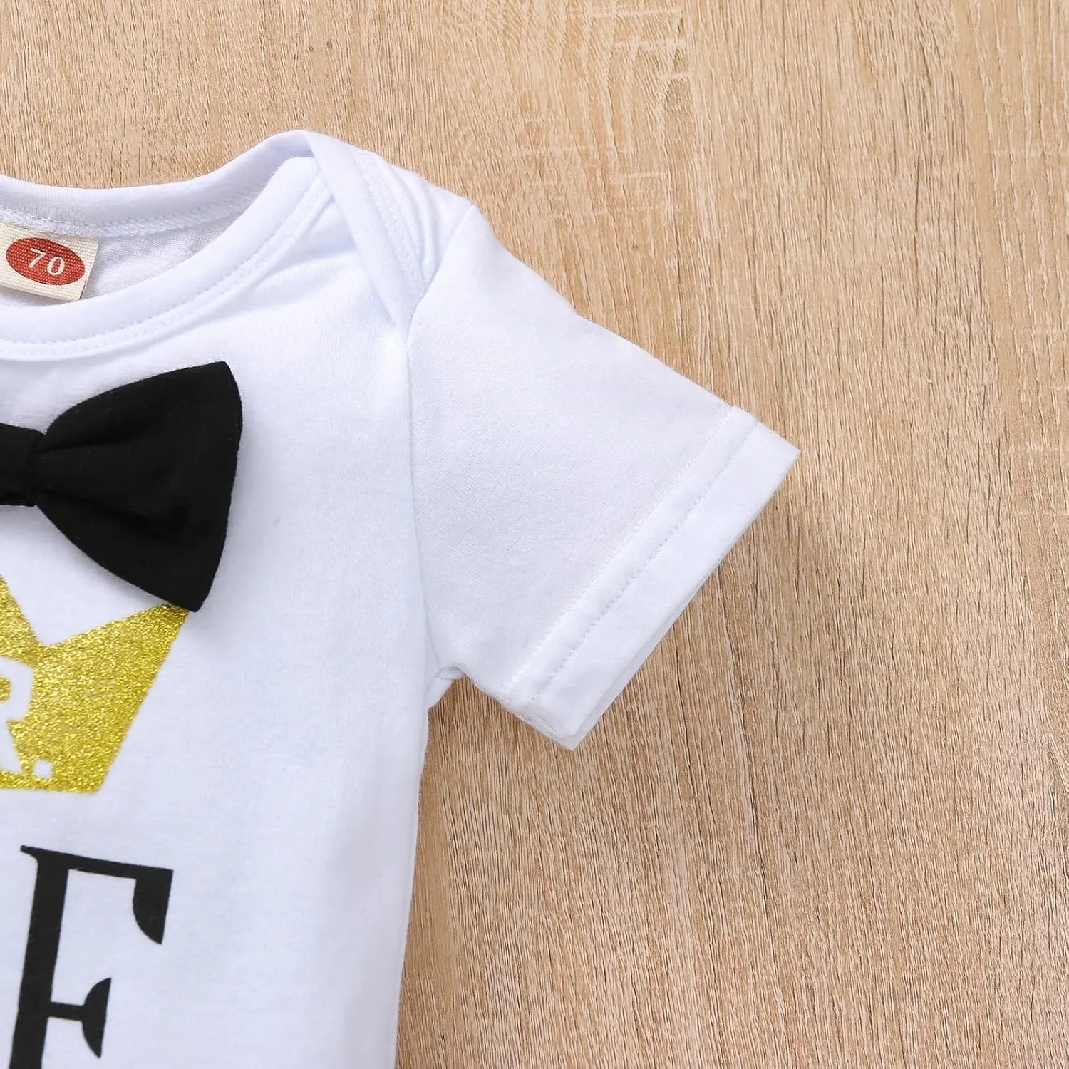 Boy One 1st Birthday Outfits Infant Clothes Short Sleeve Bow Tie Romper Pants Set Suspenders