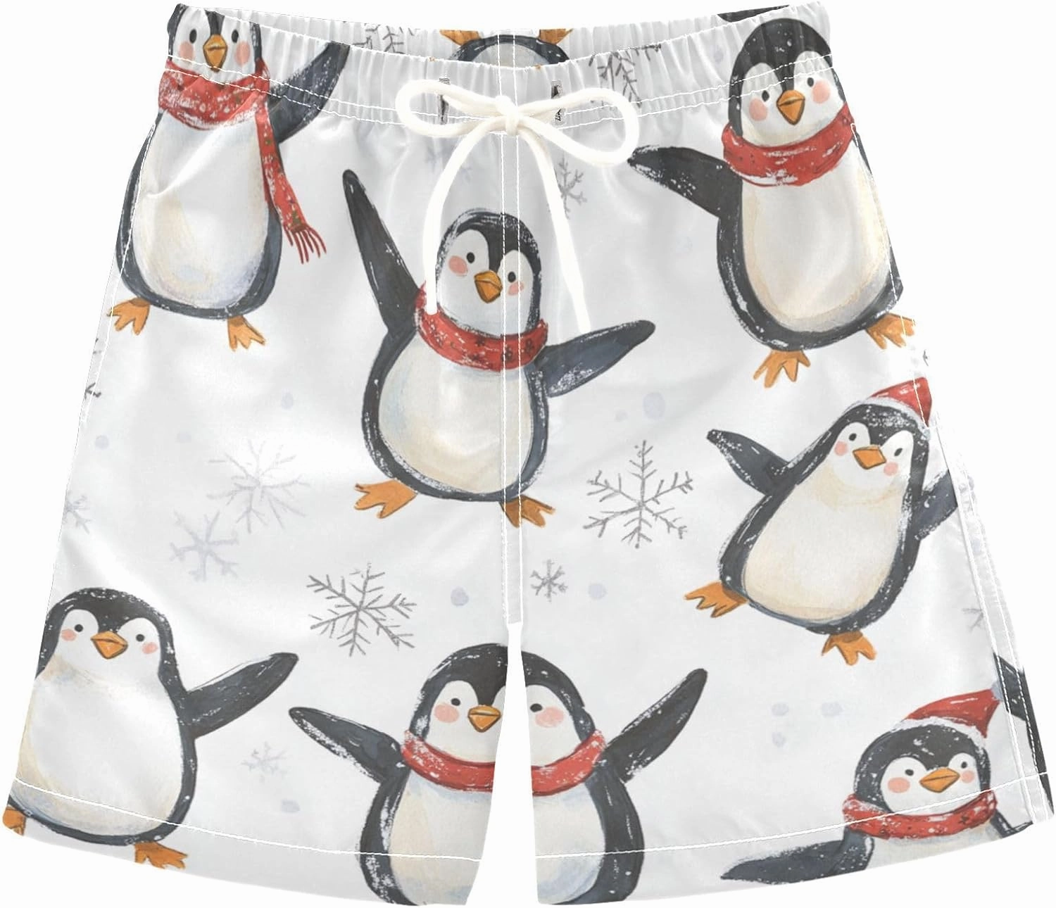 Boys Beach Board Shorts Cute Penguin Cool Snow Swim Trunk Teen Swimwear