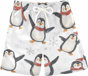 Boys Beach Board Shorts Cute Penguin Cool Snow Swim Trunk Teen Swimwear