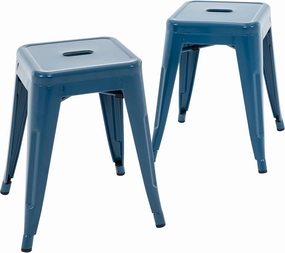 Brage Living 18 Inch Industrial Metal Stools Set of 2, Short Stackable Classroom Stools, Backless Metal Dining Chairs for Indoor Outdoor Kitchen (Deep Blue)