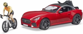 Bruder Toys - Recreational Realistic Roadster Car with Bicycle Rack and Road Bike with Female Cyclist Figure - Car Roof is Removable - Ages 4 