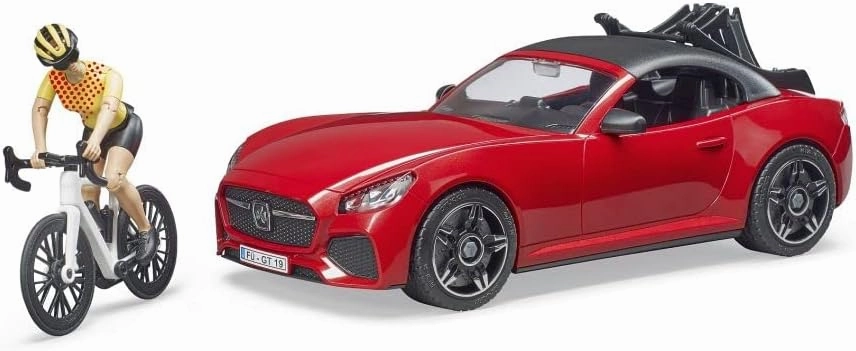Bruder Toys - Recreational Realistic Roadster Car with Bicycle Rack and Road Bike with Female Cyclist Figure - Car Roof is Removable - Ages 4 