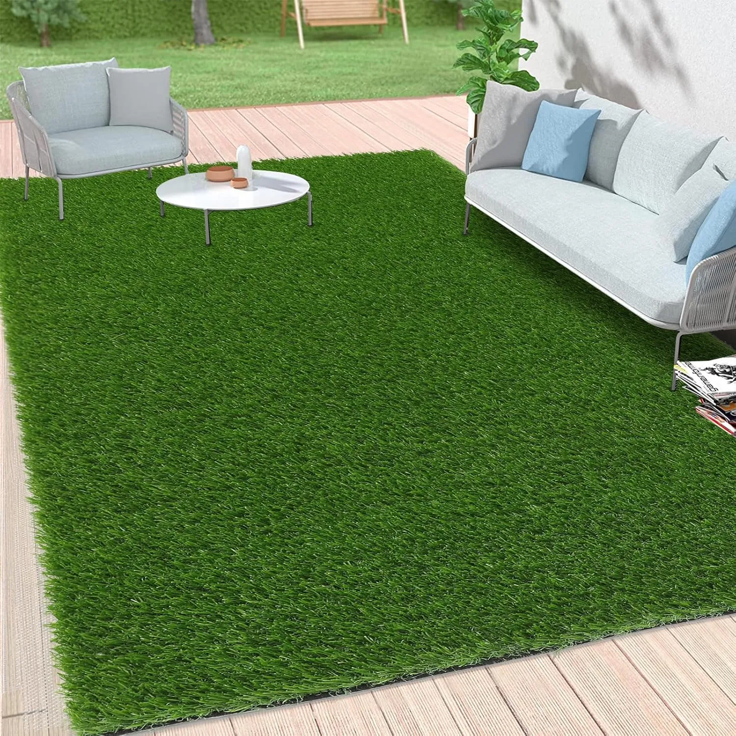 Bsmathom Artificial Grass Rug Indoor Outdoor Rug, 5x8Ft Fake Grass Rug Synthetic Grass Mat Dog Grass Mat with Drainage Holes Fake Grass Rug for Pet, Garden Lawn Landscape, 5x8Ft
