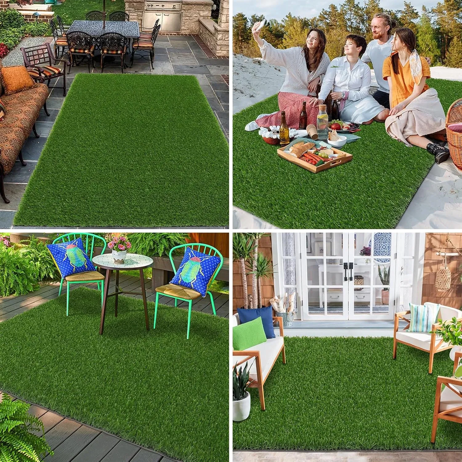 Bsmathom Artificial Grass Rug Indoor Outdoor Rug, 5x8Ft Fake Grass Rug Synthetic Grass Mat Dog Grass Mat with Drainage Holes Fake Grass Rug for Pet, Garden Lawn Landscape, 5x8Ft