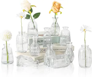 Bud Vases Set of 12, Glass Vases for Centerpieces, Small Vases for Flowers, Small Flower Vases for Centerpieces, Mini Vases, Vintage Vases, Clear Bud Vases for Wedding Table Decor