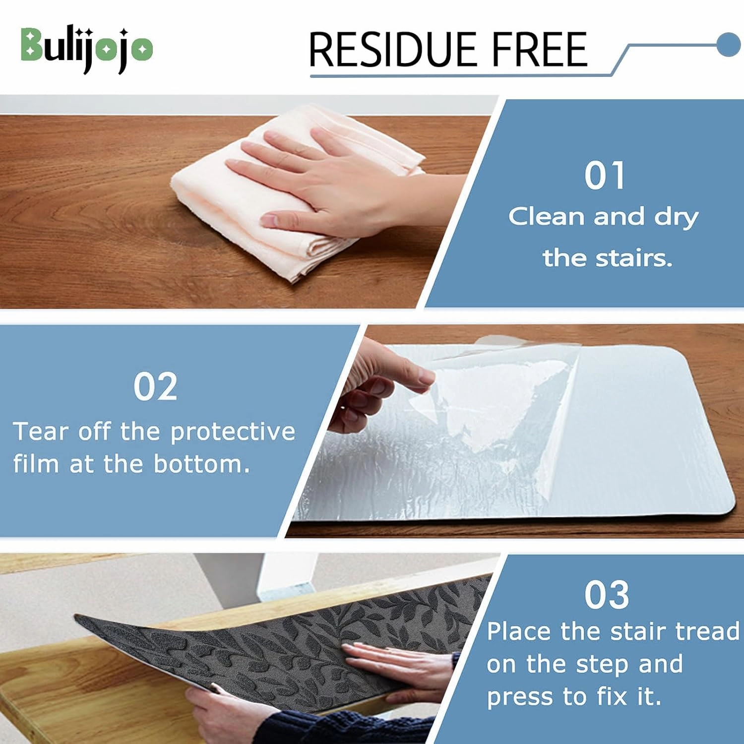 Bulijojo Non-Slip Carpet Stair Treads for Wooden Steps Set of 15, 30"X8" Indoor Stair Runner Stair Rugs for Dogs, Kids & Elders, Stair Mat with Reusable Adhesive (Leaf Grey)