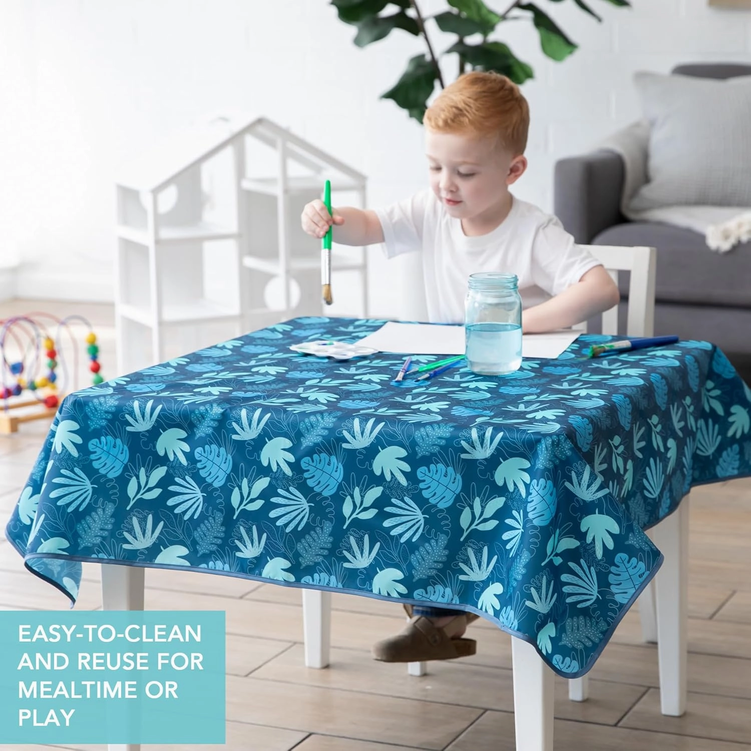 Bumkins Baby Splat Mat for Under High Chair, Babies Toddlers Eating Mess Mat, Waterproof Reusable Cloth for Arts and Crafts, Playtime Mat for Kids, Floors or Tables, Fabric 42inx42in, Blue Tropic