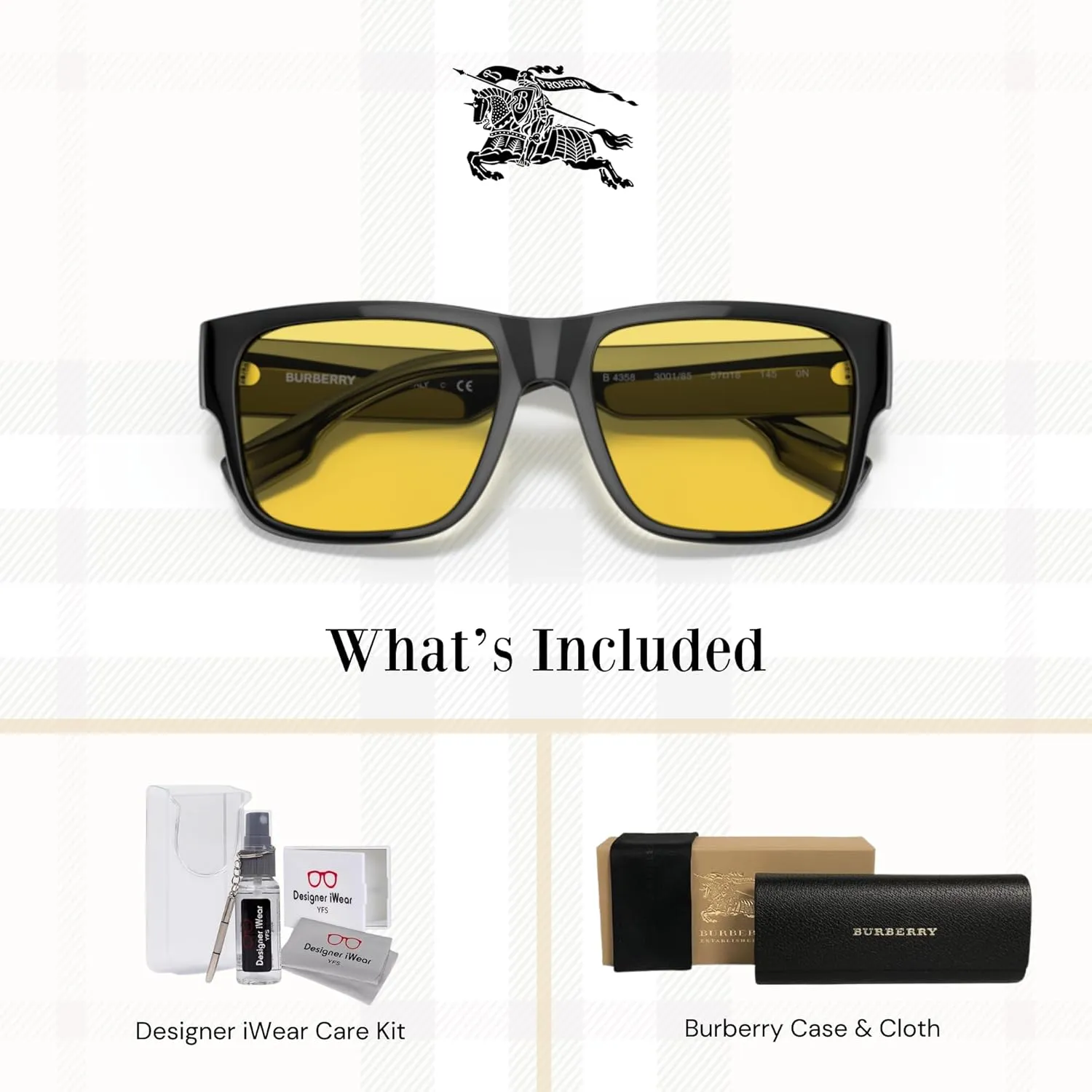 BURBERRY Knight BE4358 Square Sunglasses for Men   BUNDLE With Designer iWear Eyewear Kit