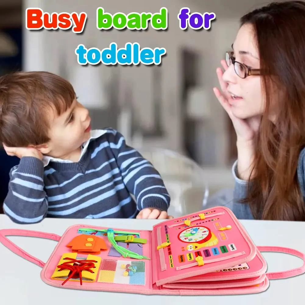 Busy Board for 1 Year Old, Montessori Busy Board Toys for Toddlers 1 2 3 4 Years Old Sensory Toys Quiet Book for Toddler Girls Educational Activity Airplane Car Travel Toys Birthday