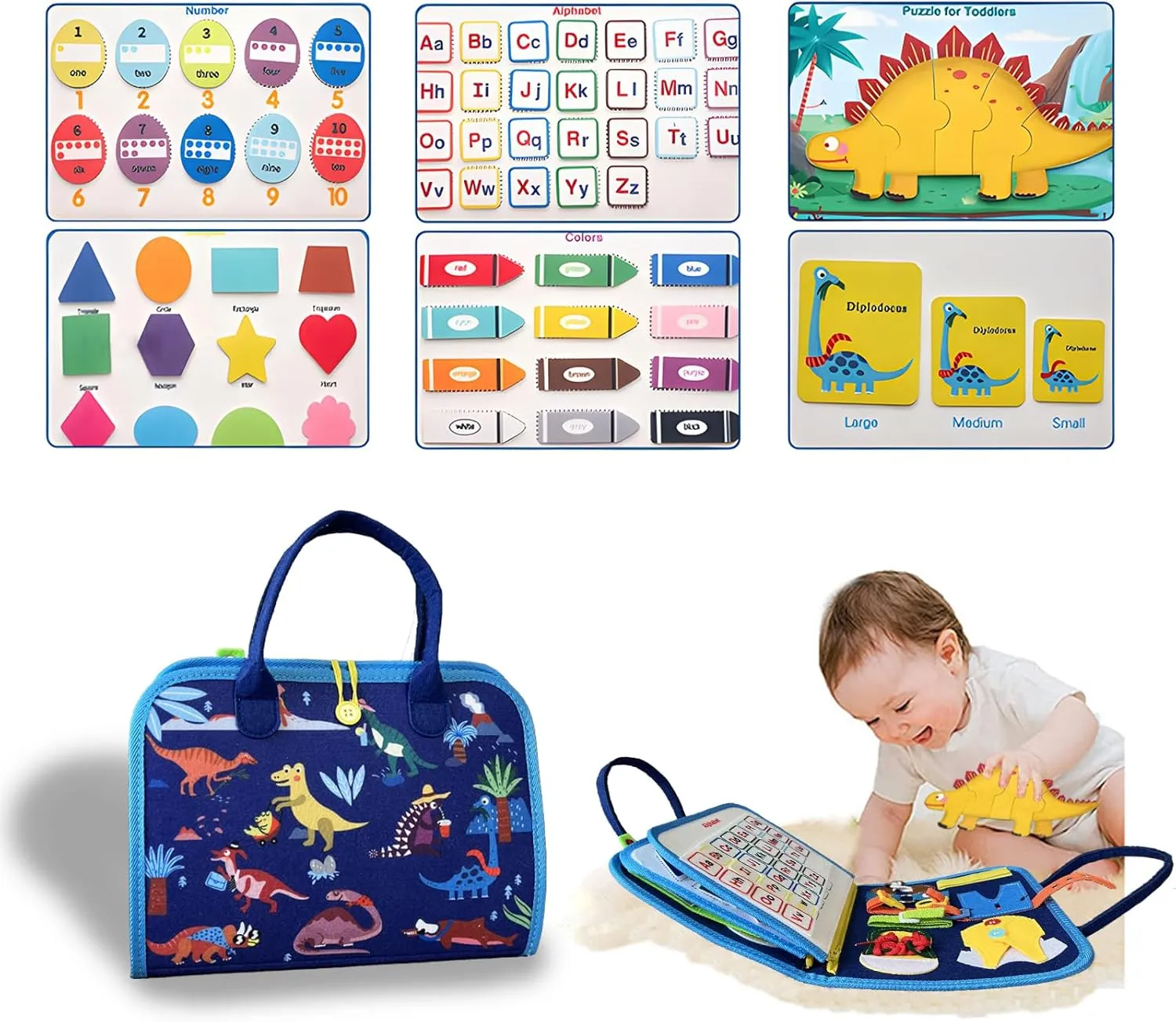 Busy Board for Toddler 1 2 3 4 Year Montessori Busy Book Sensory Learning Toys for Boys Girls Preschool Toys Birthday Idea Gift (Blue)