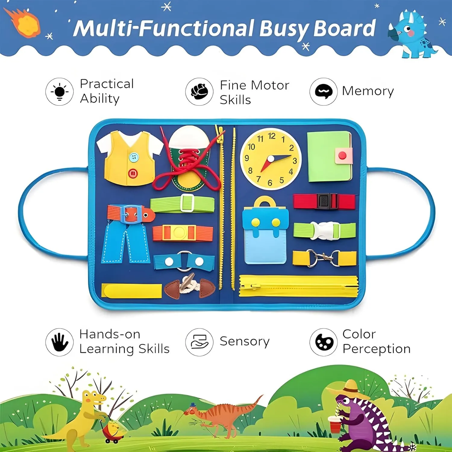 Busy Board for Toddler 1 2 3 4 Year Montessori Busy Book Sensory Learning Toys for Boys Girls Preschool Toys Birthday Idea Gift (Blue)