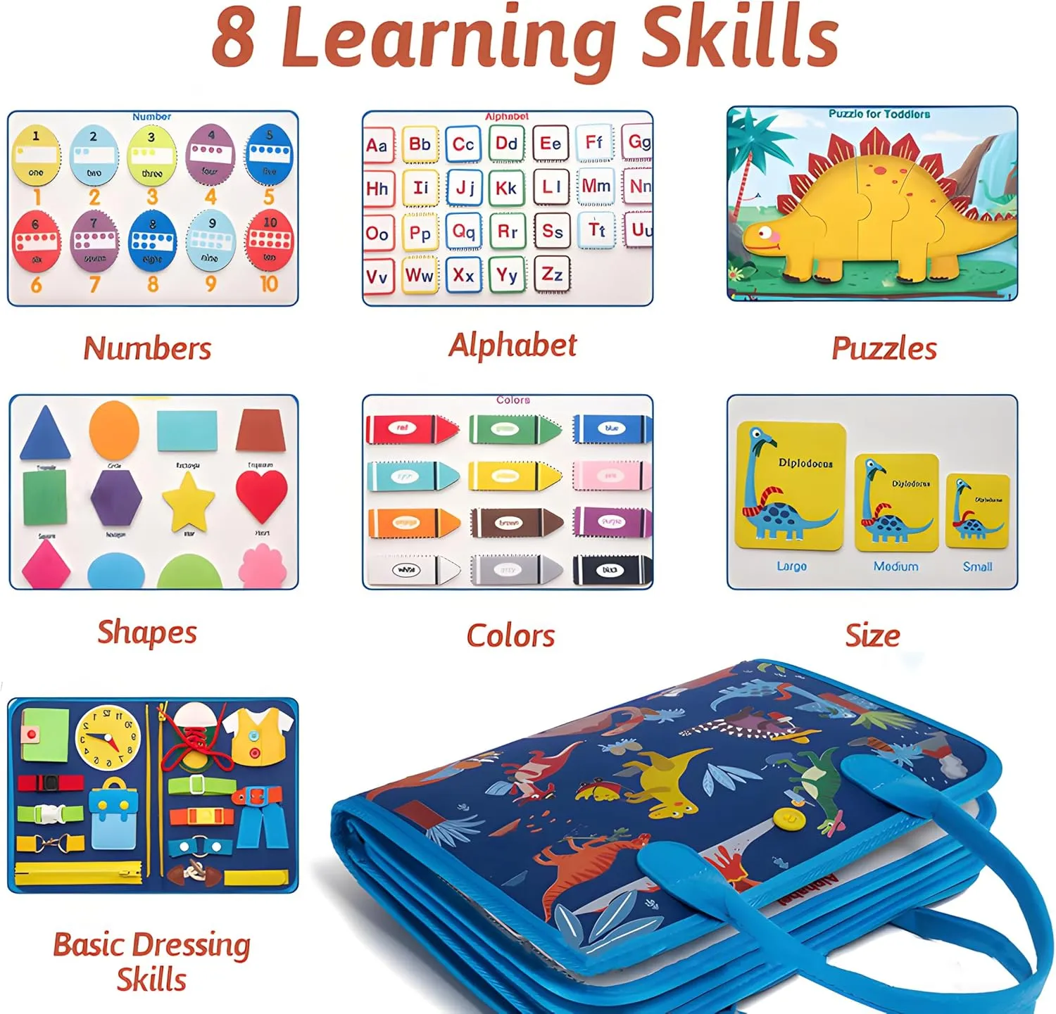 Busy Board for Toddler 1 2 3 4 Year Montessori Busy Book Sensory Learning Toys for Boys Girls Preschool Toys Birthday Idea Gift (Blue)