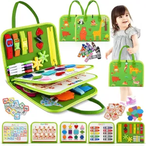 Busy Board for Toddlers 1 2 3 4 Years Old, Baby Montessori Toy Busy Book for Toddlers 1-3 Years Old Boys & Girls Gift, Educational Travel Toy Teaching Basic Motor Skills