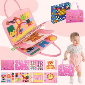 Busy Board for Toddlers 1-4, Montessori Toys for Kids, Pink 8 Pages