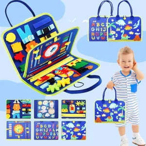 Busy Board for Toddlers 1-4, Montessori Toys with 6 Pages, Blue