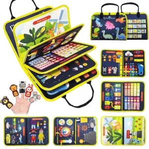 Busy Board ,Montessori Toys for Baby 3  Year Old,Learning Toys Sensory Busy Book 12 Pages Educational Activity Basic Dress Motor Skills,Kids Travel Toy for Plane Car,Birthday Gift for Boys Girls