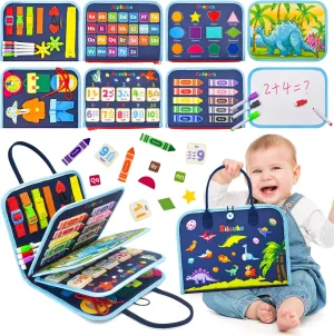Busy Board Montessori Toys for Toddlers 1 2 3 4 Years Old, Busy Book for Toddlers 1-3 to Develop Fine Motor Skills, Travel Educational Gift for Boys (Dinosaur)