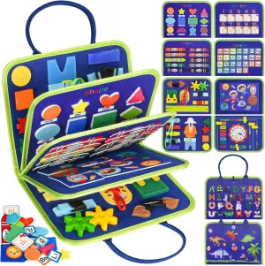 Busy Board Montessori Toys for Toddlers: Busy Book Sensory Board Quiet Book Educational Activity Book for 3 4 5 Year Old Gifts for Boys Girls Kids, Toddler Travel Toys for Airplane Car (Blue)