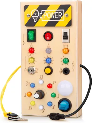Busy Board Montessori Wooden Busy Board for Toddlers, Sensory Toy with LED Light Up Switches, Sensory Travel Toy for Autism ADHD, Christmas Birthday Gifts for Kids