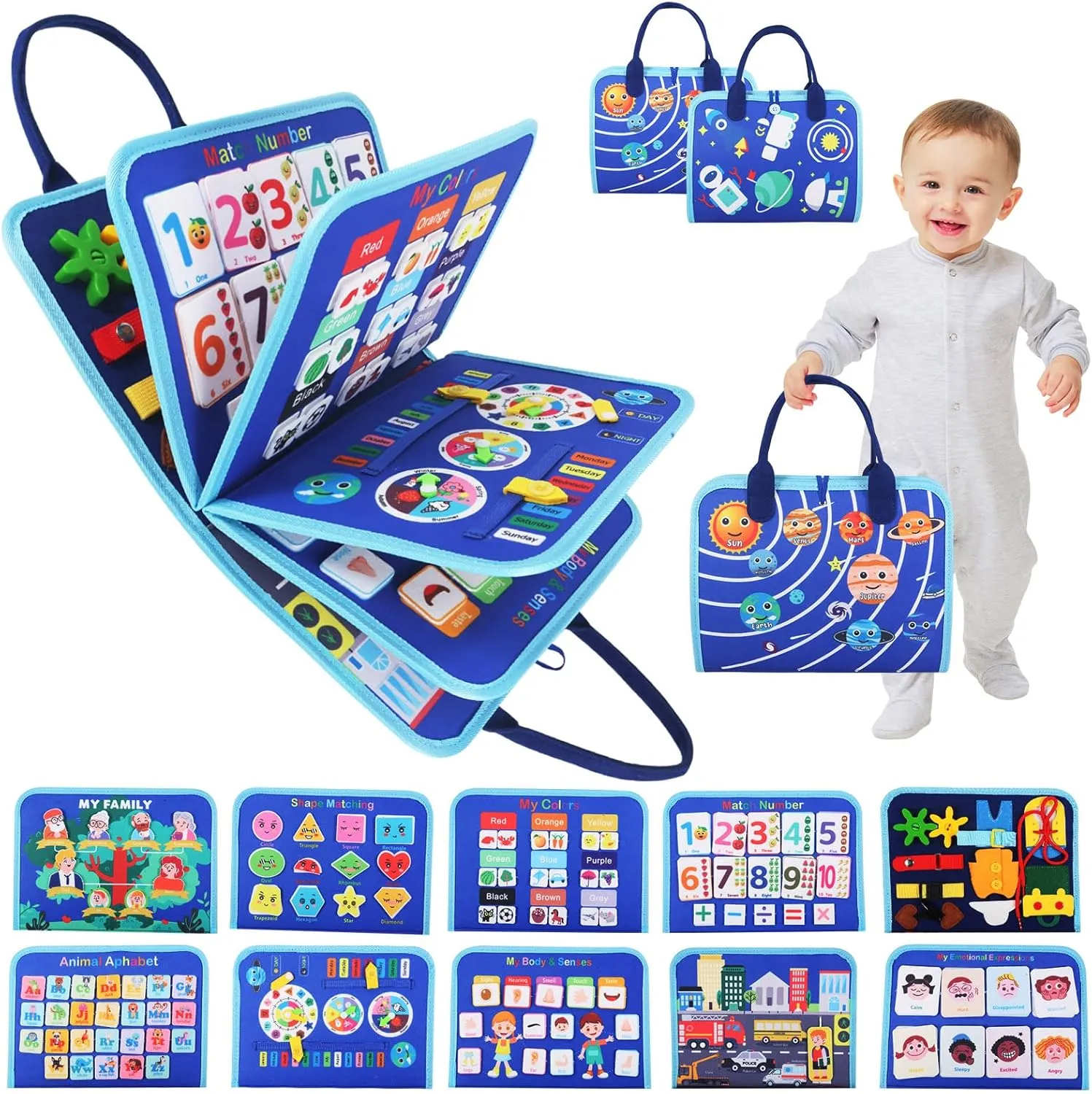 Busy Book Montessori Toy for Toddlers Preschool Learning,Busy Board Sensory Learning Educational Toys for Boys Girls Gifts,Activities for Fine Motor Skills,Travel Toys for Plane Car Trip