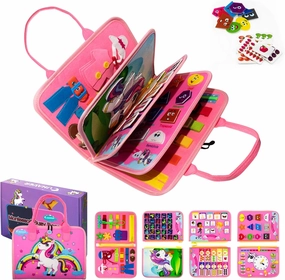 Busy Board, Busy Book for Toddlers with 25 Activities, Promotes Fine Motor Skills, Dressing Skills, Finger Dexterity, and Cognitive Development, Ideal Girl Birthday Gift