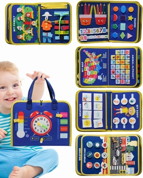 Busy Board Montessori Toys for 1 2 3 4 Year Old Girl Busy Book for Toddlers Preschool Learning Book for Fine Motor Skills, Sensory Toys for Autism Kids, Birthday Valentines Gifts for Boy 1-3 -Blue