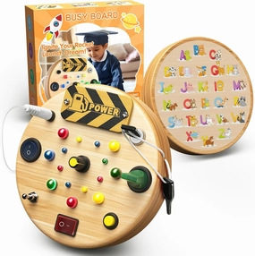 Busy Board, Montessori Toys for 1-3 Year Old - Wooden Sensory Toy with LED Light Switches, Travel Toddler Toys for 1  Year Old Boys & Girls | Educational Gift for Kids